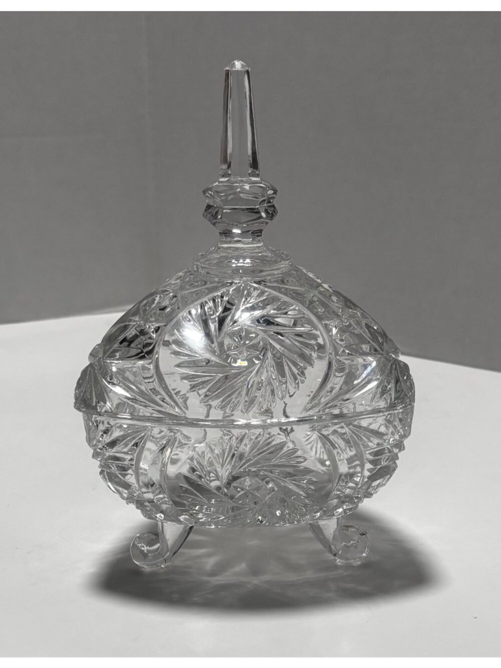 Anna Hutte W. Ger. Pinwheel Star Crystal Lidded Candy Dish Footed VTG 70s Decor